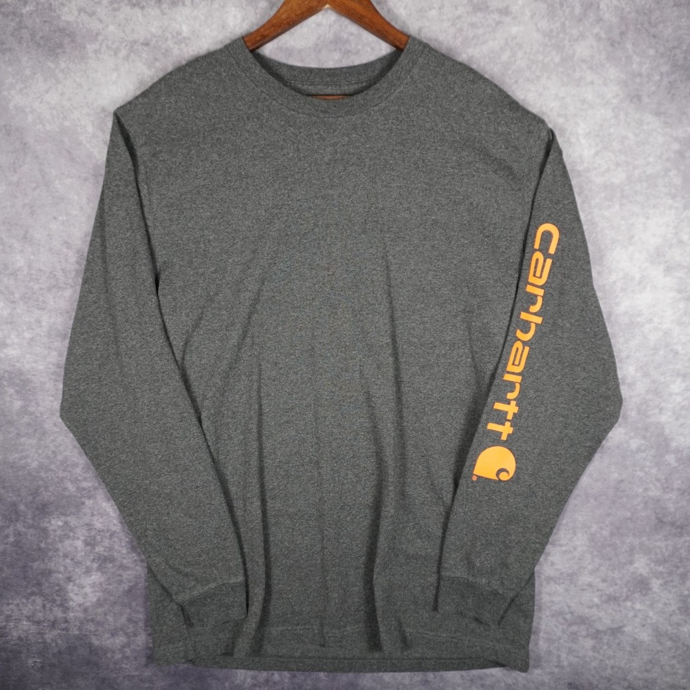 Carhartt Men's Large Tall Loose Fit Long Sleeve T-Shirt Charcoal Gray Orange